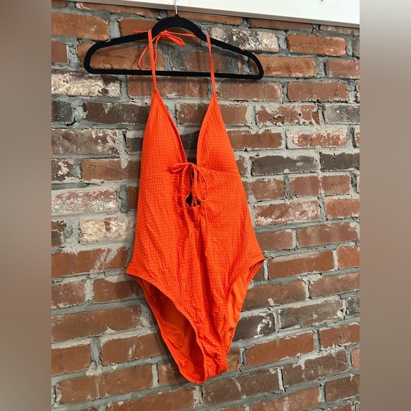 Lucky Brand Orange Textured One Piece Halter Size Large - Picture 5 of 12